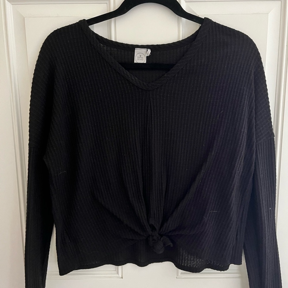 Paper Crane Black Knotted V-Neck Sweatshirt